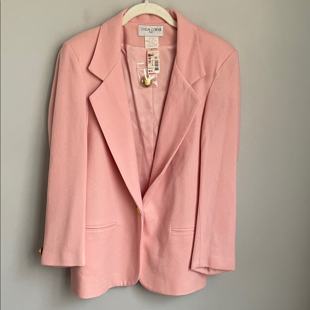 New Casual Corner Old Stock Soft Pink Single Button Wool Blend Blazer Size 10
